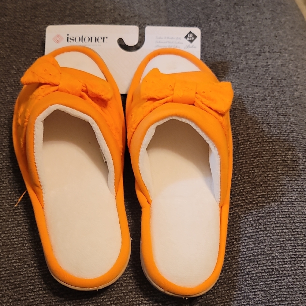 isotoner Bright Orange Bow Slip-On Womens Slippers